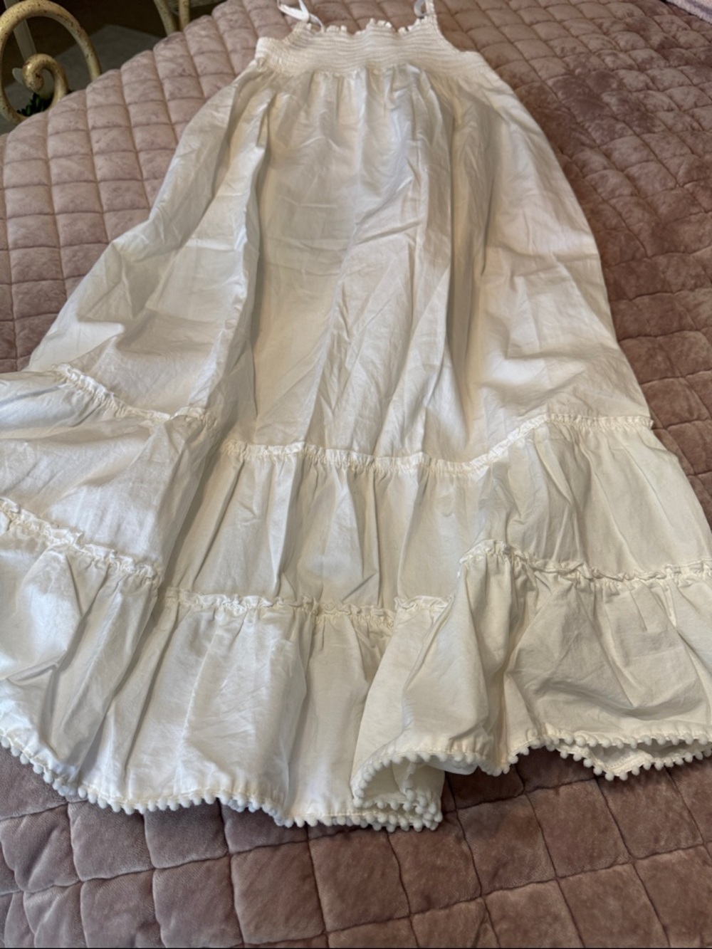 Girls White Tiered Maxi dress - Lightweight Ruffled Hem